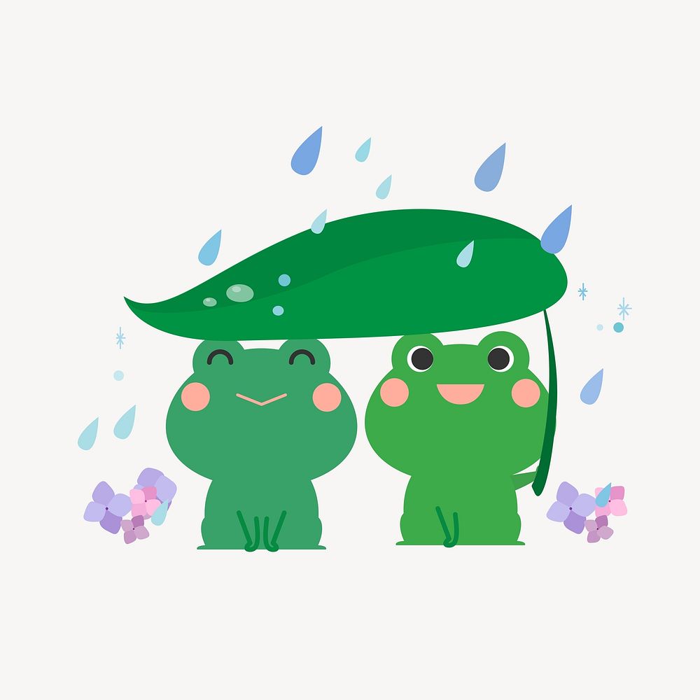 Frog love couple under the rain   illustration. Free public domain CC0 image.
