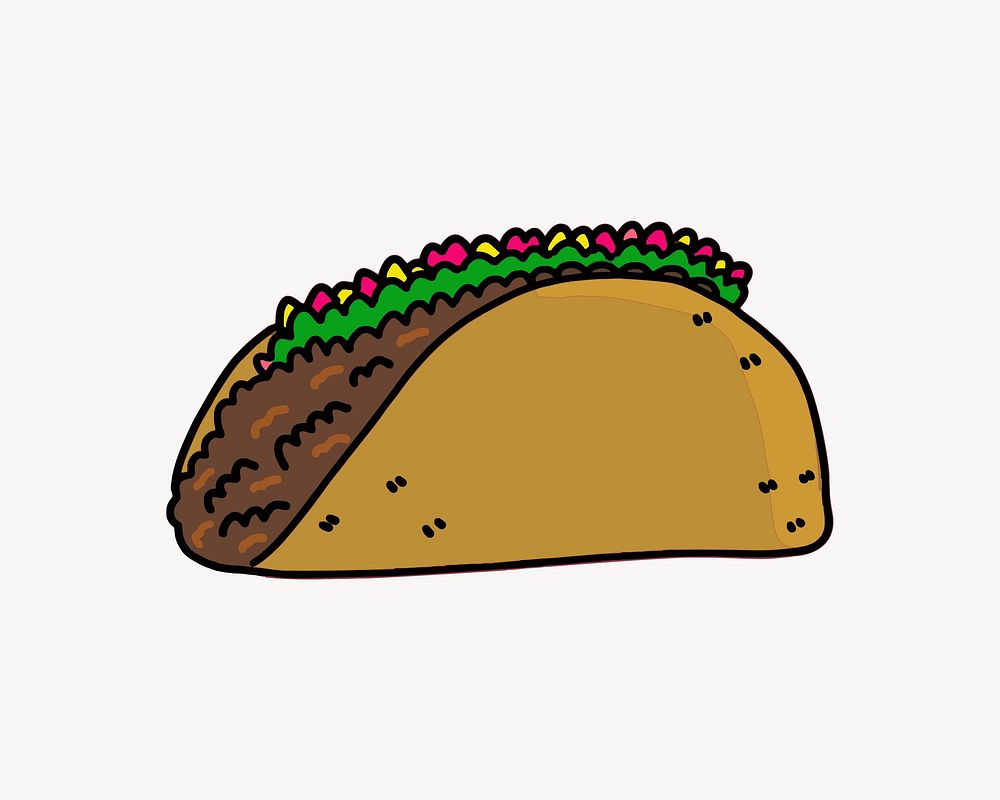 Mexican taco doodle illustration vector. Free public domain CC0 image.
