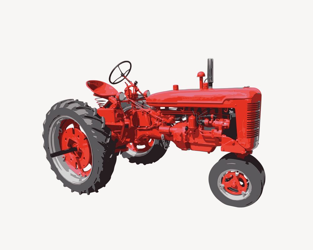 Red farm tractor collage element vector. Free public domain CC0 image.