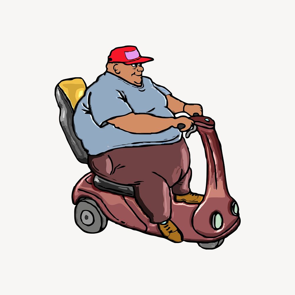 Fat man riding motorbike illustration vector. Free public domain CC0 image.