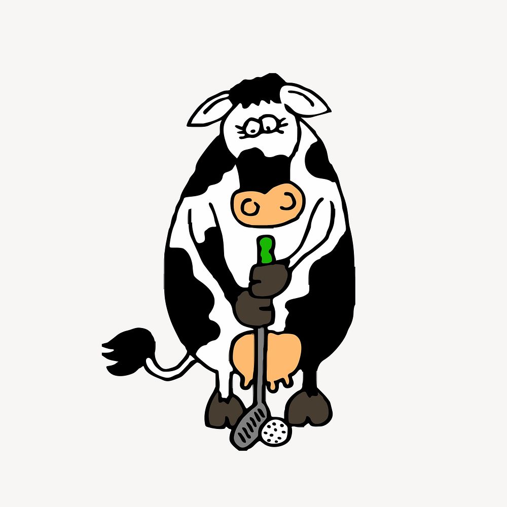Cow golfer illustration vector. Free public domain CC0 image.