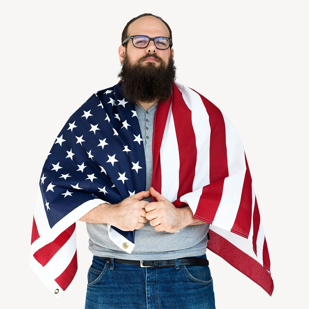 American flag man isolated image on white