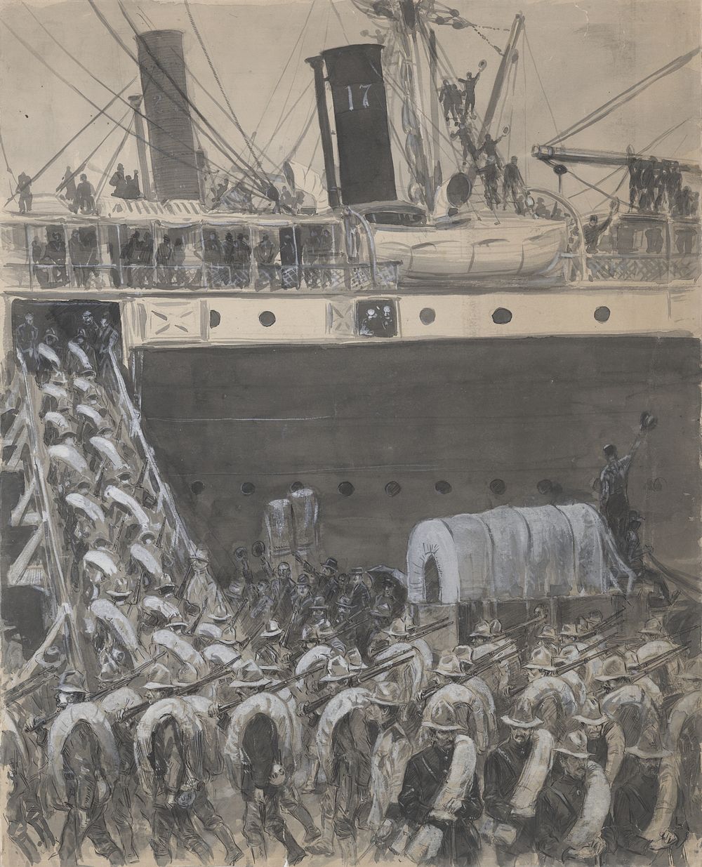 American troops boarding transport steamer, Spanish-American war (1898) by William J Glackens