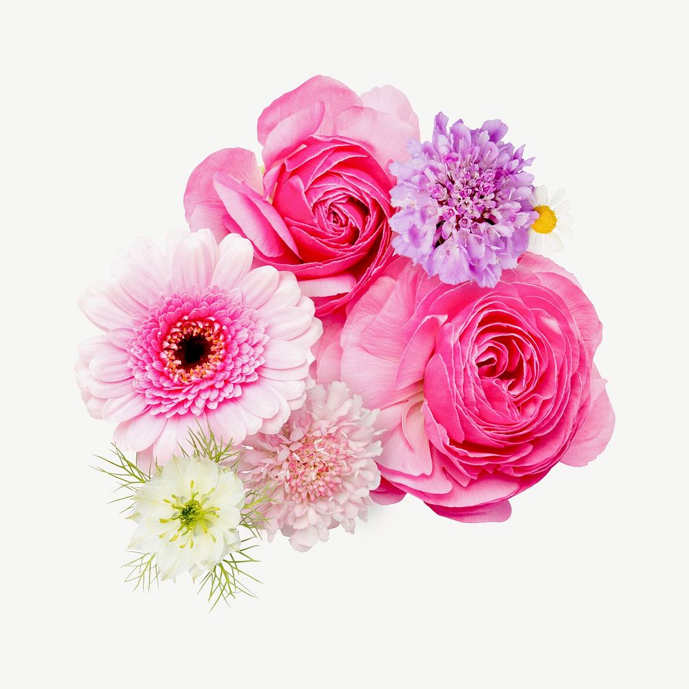 Pink spring garden flower arrangement collage element psd