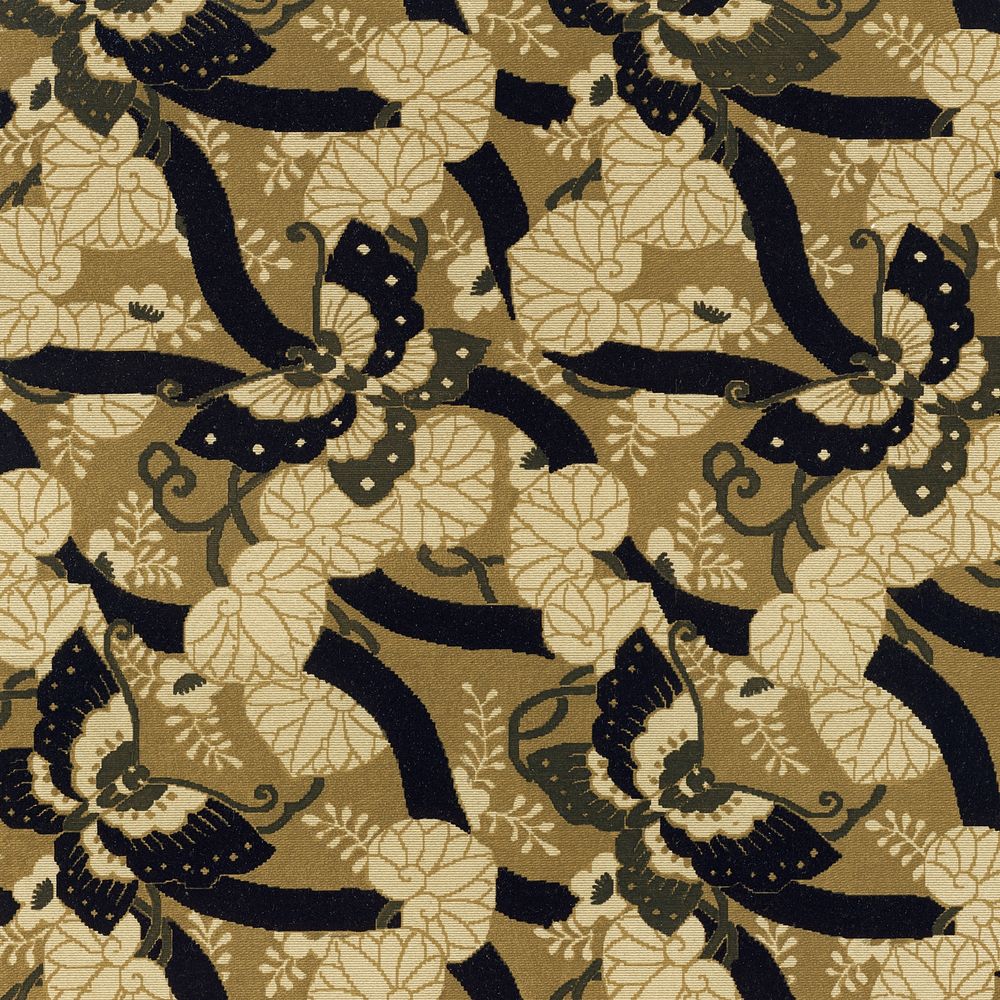 Brown Japanese butterflies background, traditional fan pattern.  Remixed by rawpixel.