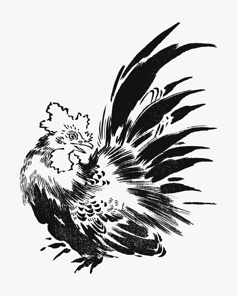 Japanese chicken, ink animal illustration by Toyeki. Remixed by rawpixel.