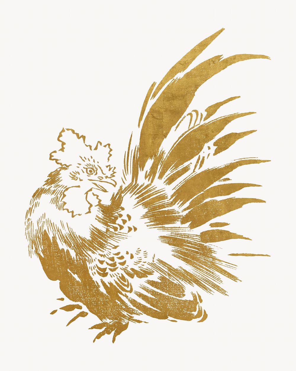 Gold Japanese chicken, animal illustration by Toyeki. Remixed by rawpixel.