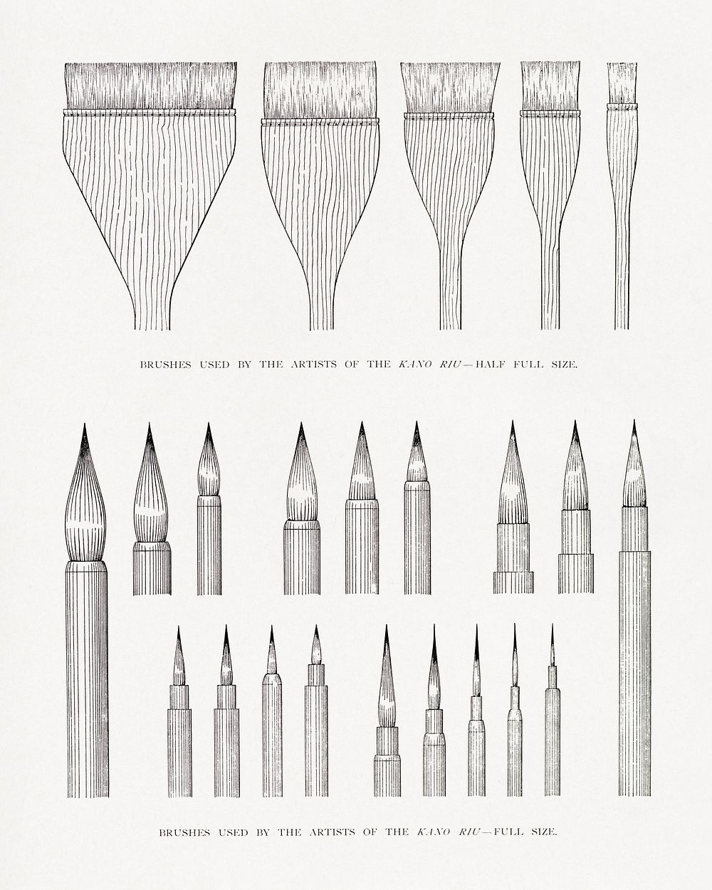 Kano Riu's paint brushes, vintage illustration. Public domain image from our own original 1884 edition of The Ornamental…