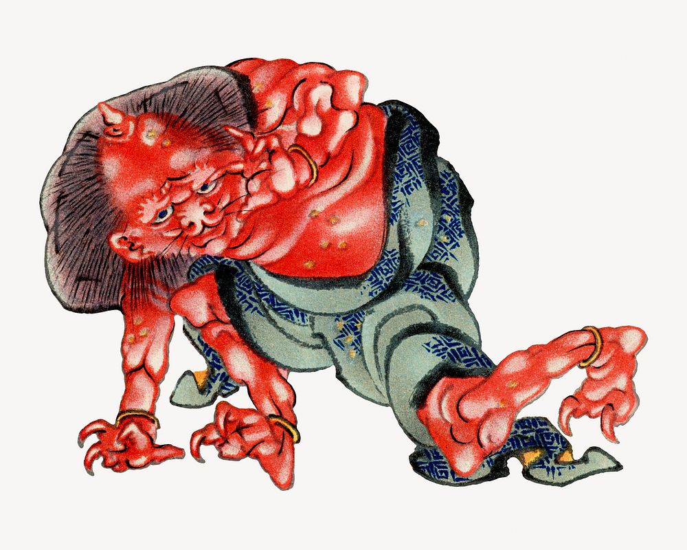 Oni demon, traditional painting by G.A. Audsley-Japanese illustration. Remixed by rawpixel.