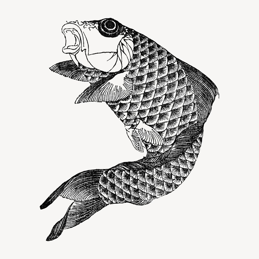 Hokusai's carp fish, Japanese animal illustration. Remixed by rawpixel.