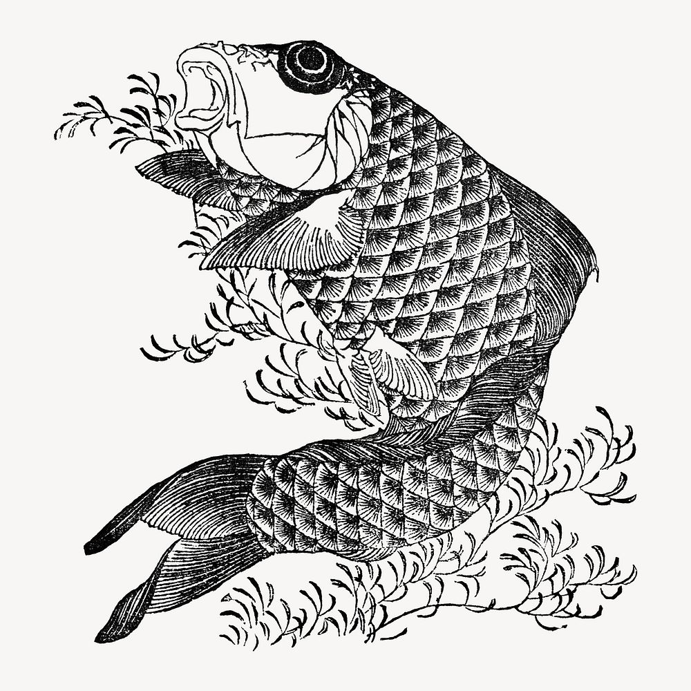 Hokusai's carp fish, Japanese animal illustration. Remixed by rawpixel.