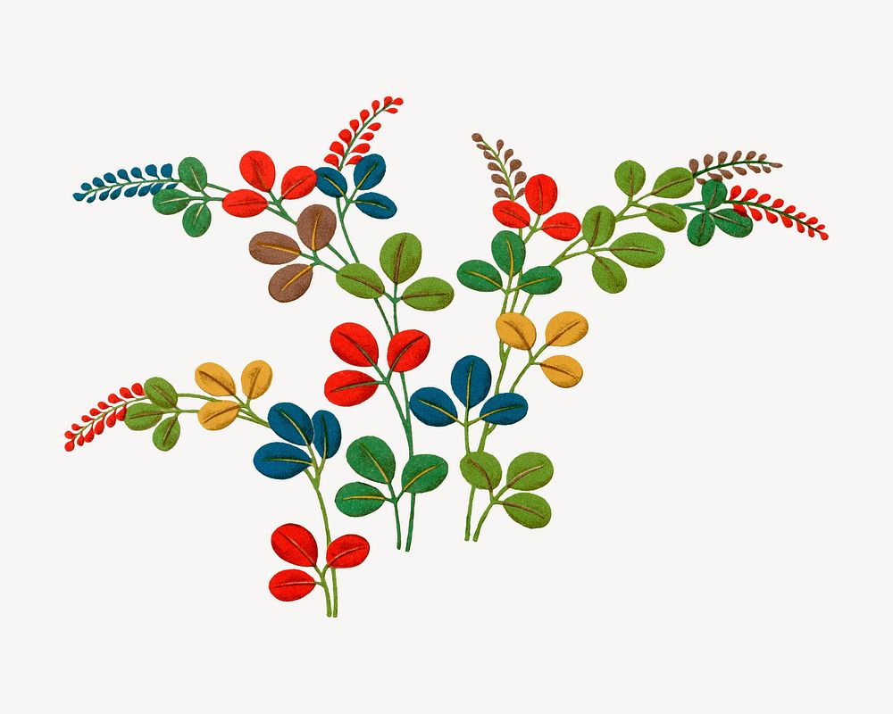 Colorful leaf branches, Japanese botanical illustration. Remixed by rawpixel.