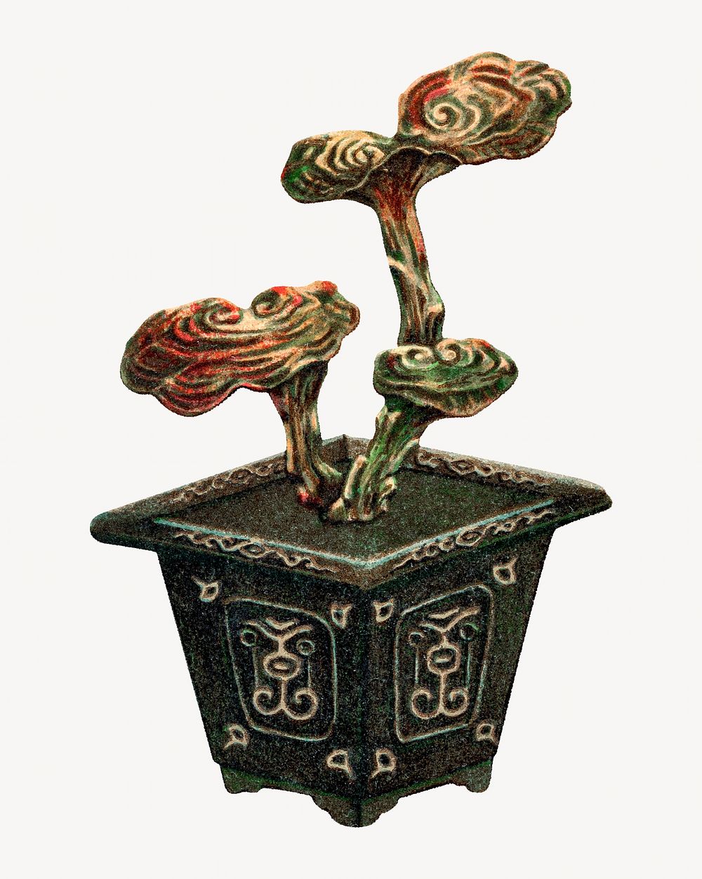 Japanese bonsai tree, botanical by G.A. Audsley-Japanese illustration. Remixed by rawpixel.