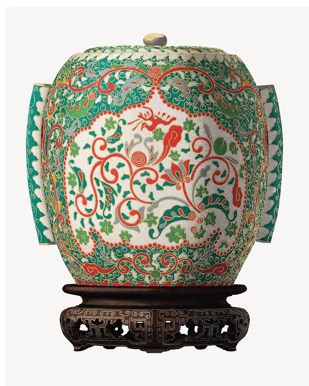 Porcelain container, vintage decoration by G.A. Audsley-Japanese sculpture. Remixed by rawpixel.
