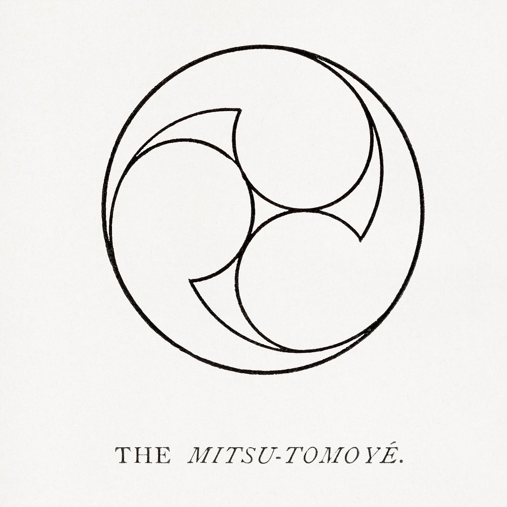 The Mitsu-Tomoye, abstract circle illustration. Public domain image from our own original 1884 edition of The Ornamental…