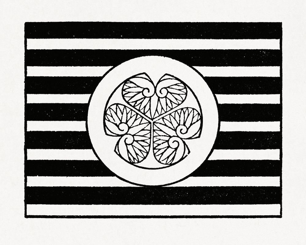 Antique print of Japanese, leafy flag symbol illustration. Public domain image from our own original 1884 edition of The…