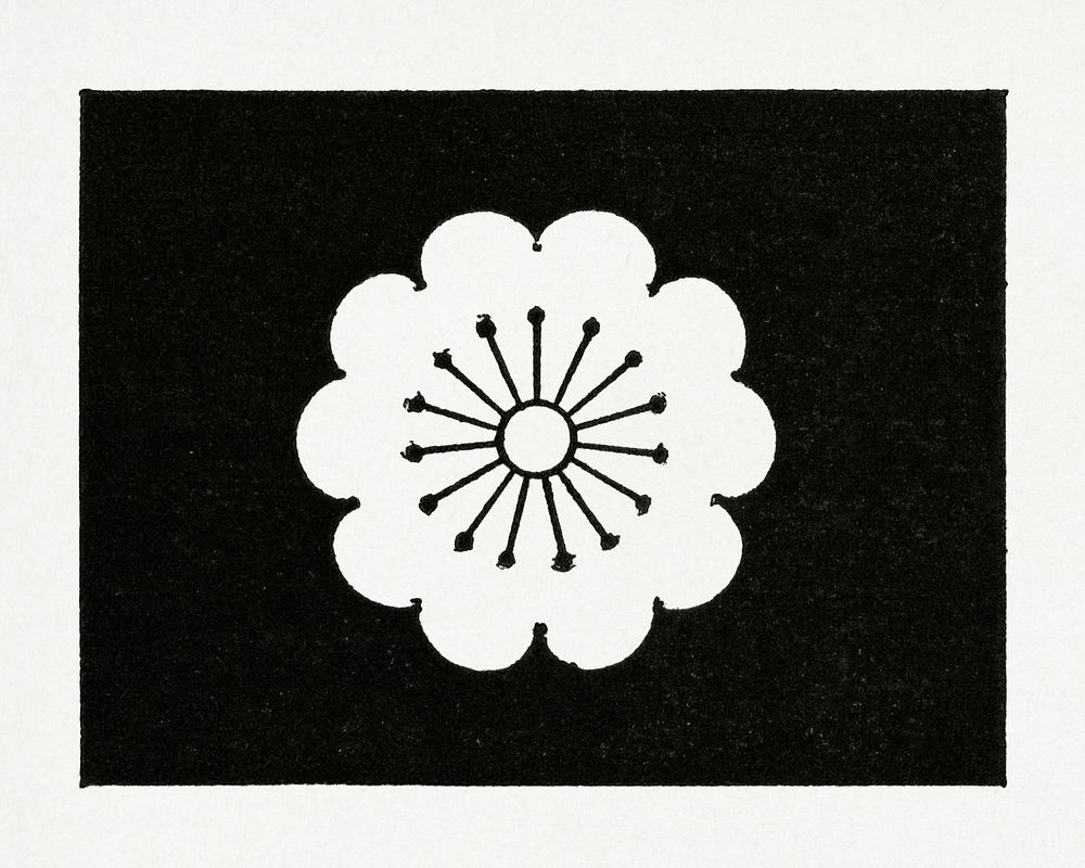 Antique print of Japanese, flower flag symbol illustration. Public domain image from our own original 1884 edition of The…