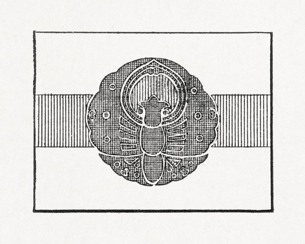 Antique print of Japanese, leafy flag symbol illustration. Public domain image from our own original 1884 edition of The…