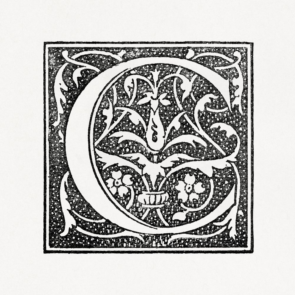 Capital C alphabet letter, ornamental font design. Public domain image from our own original 1884 edition of The Ornamental…
