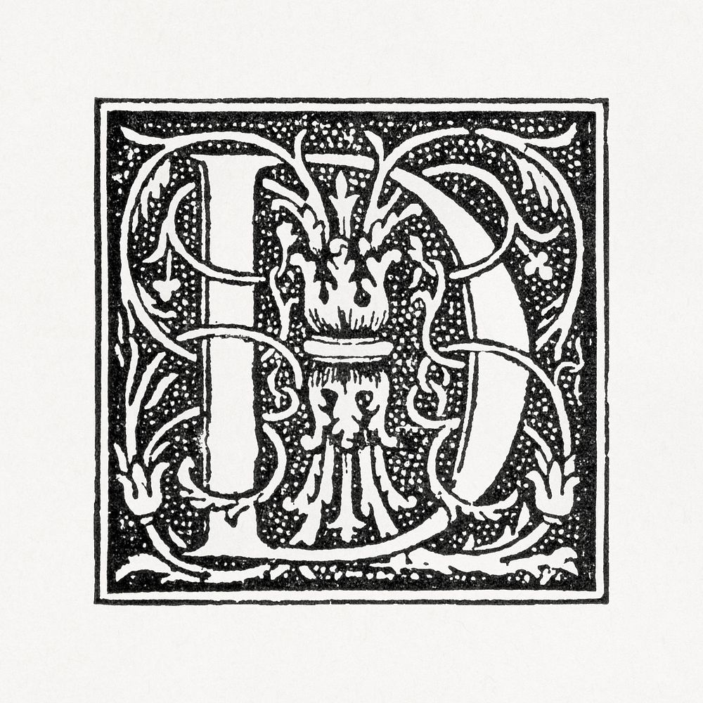 Capital D alphabet letter, ornamental font design. Public domain image from our own original 1884 edition of The Ornamental…