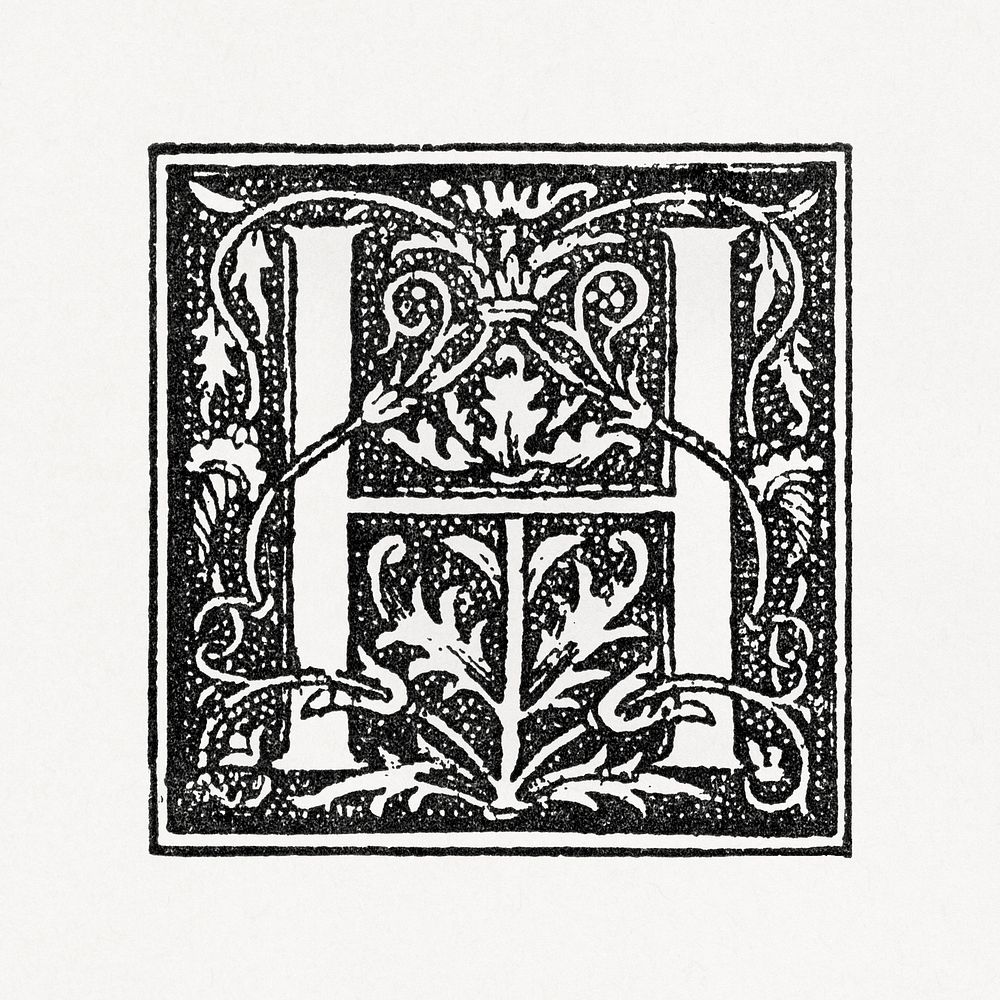 Capital H alphabet letter, ornamental font design. Public domain image from our own original 1884 edition of The Ornamental…