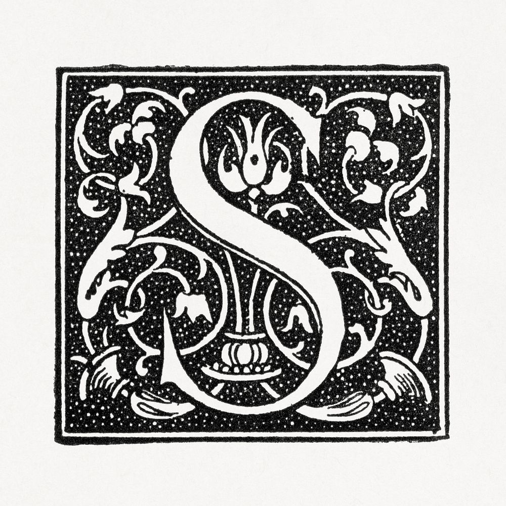 Capital S alphabet letter, ornamental font design. Public domain image from our own original 1884 edition of The Ornamental…