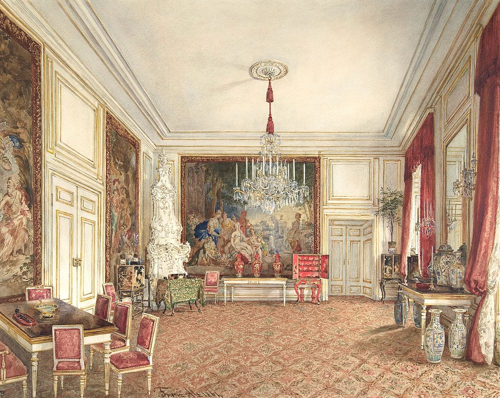 Room of Archduke Ludwig Victor in the Hofburg, Vienna (1861), vintage illustration by Franz Alt. Original public domain…