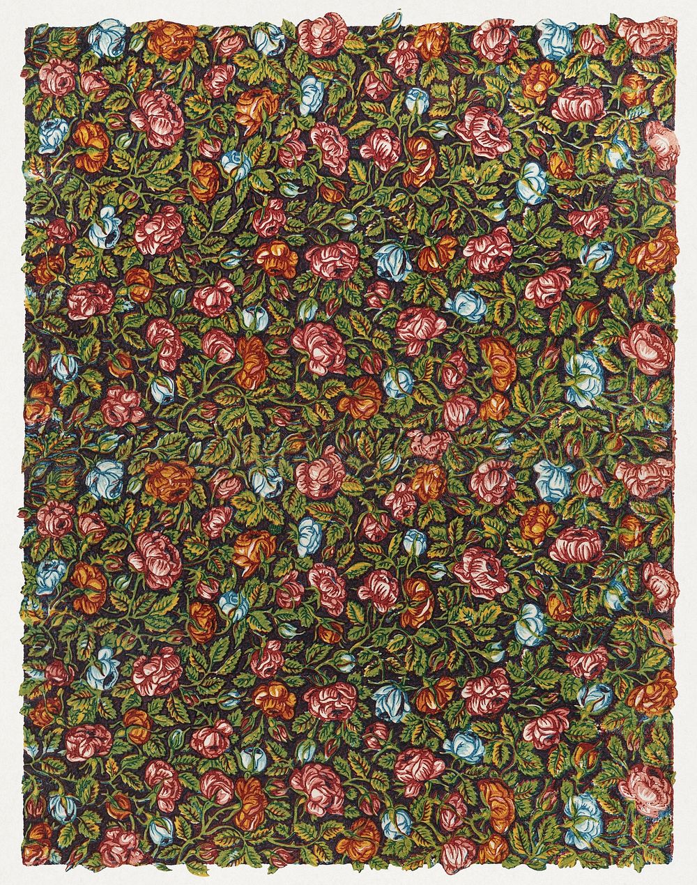 Sheet with overall floral pattern on a dark background (late 18th&ndash;mid-19th century) pattern art background. Original…