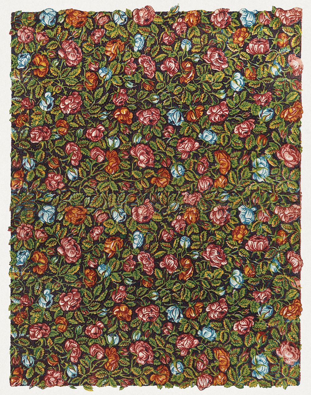 Sheet with overall floral pattern on a dark background (late 18th–mid-19th century) pattern art background. Original public…