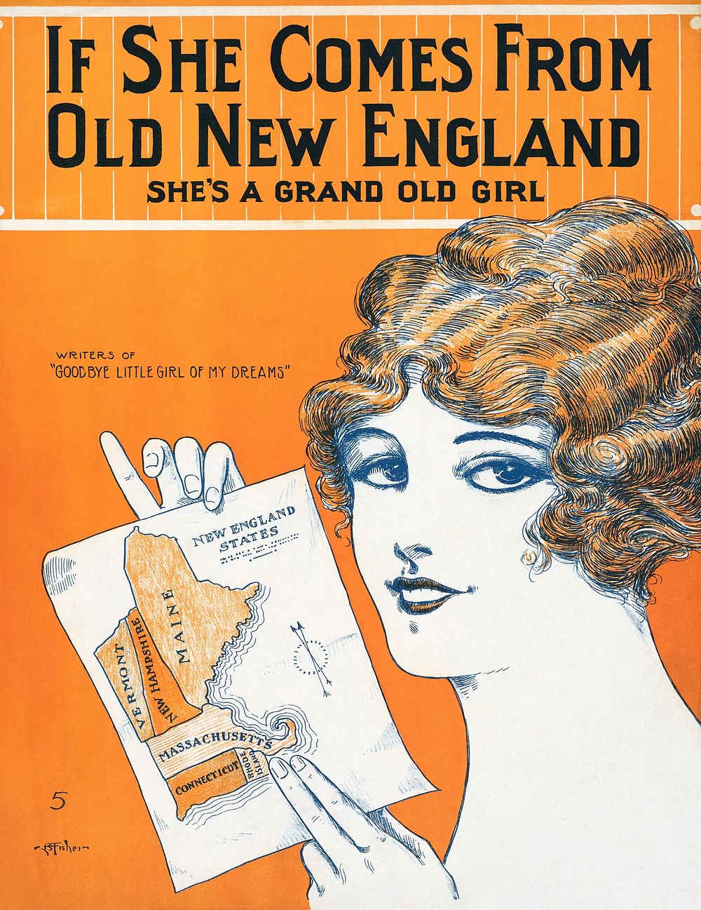 If she comes from old New England she's a grand old girl (1914) chromolithograph art by Richard Howard. Original public…