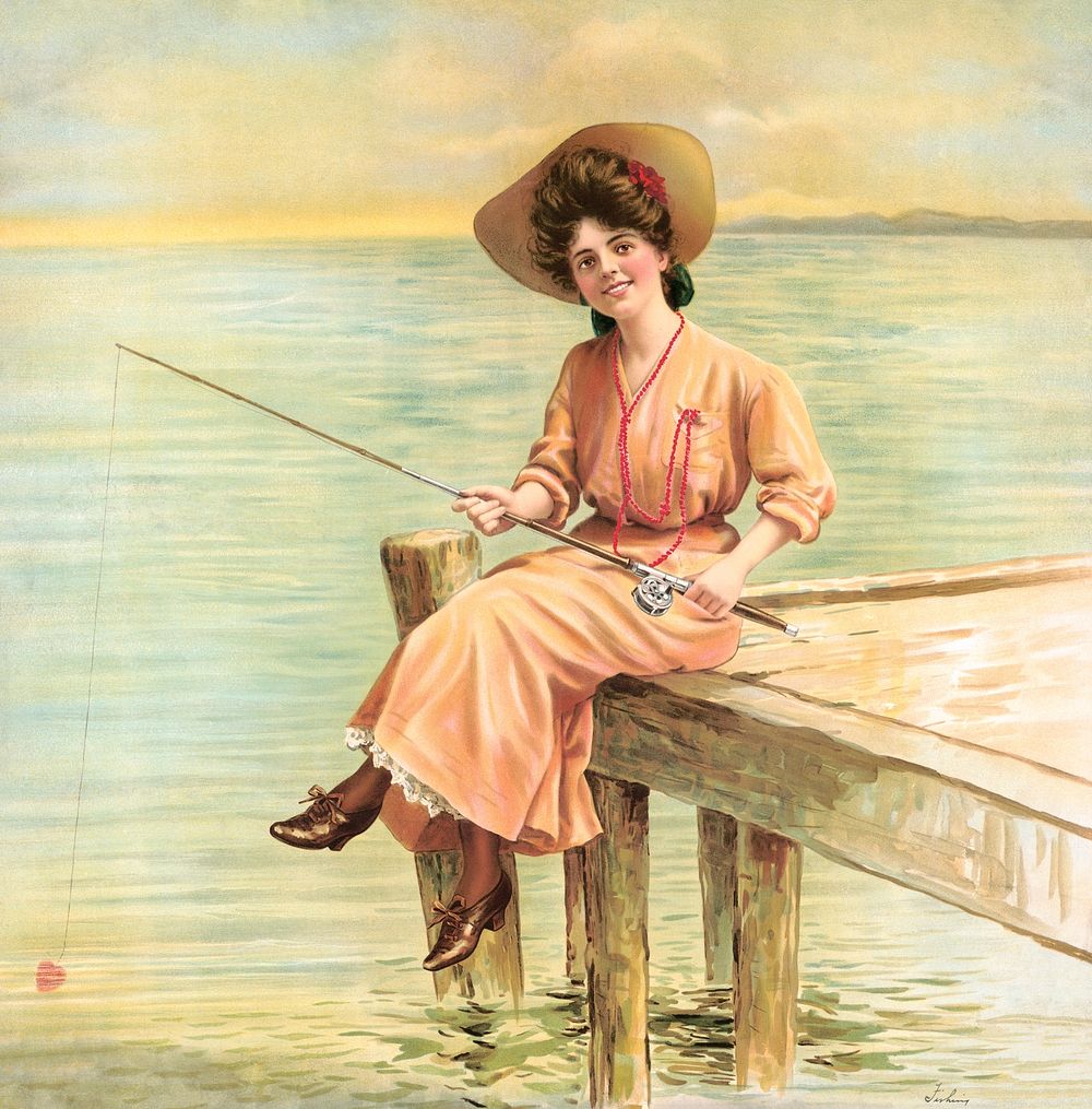 Fishing (1905) chromolithograph art. Original public domain image from the Library of Congress. Digitally enhanced by…