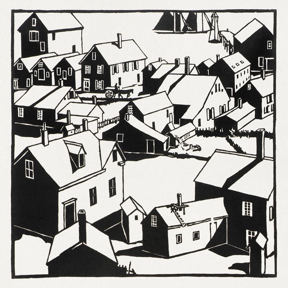 The Town (1917) woodcut art by Mildred McMillen. Original public domain image from The Smithsonian Institution. Digitally…