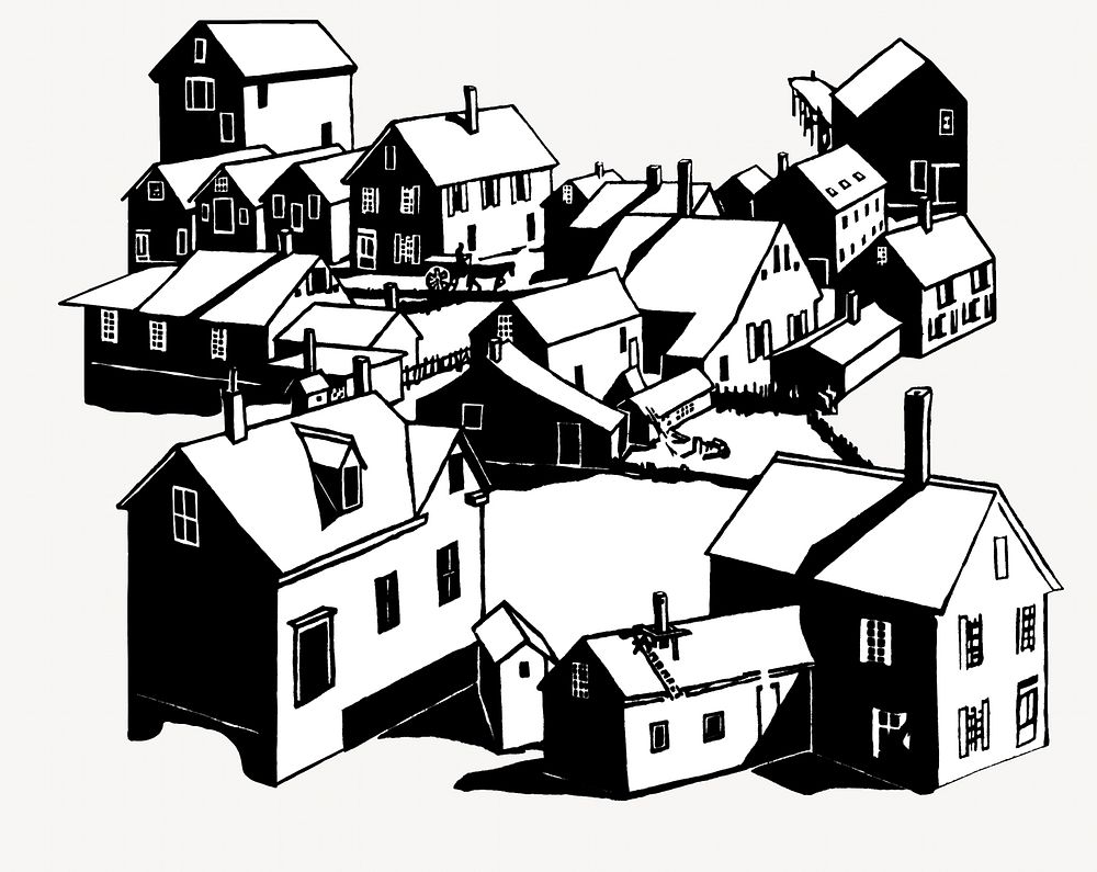 Village vintage illustration. Remixed by rawpixel. 