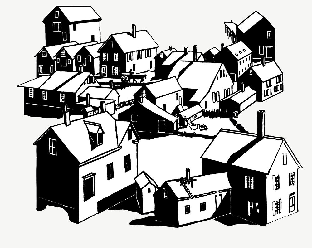 Village vintage illustration psd. Remixed by rawpixel. 