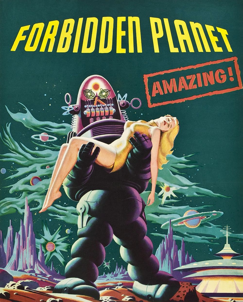 Theatrical poster for the film Forbidden Planet featuring Robby the Robot (1956) chromolithograph art by  Loew's…