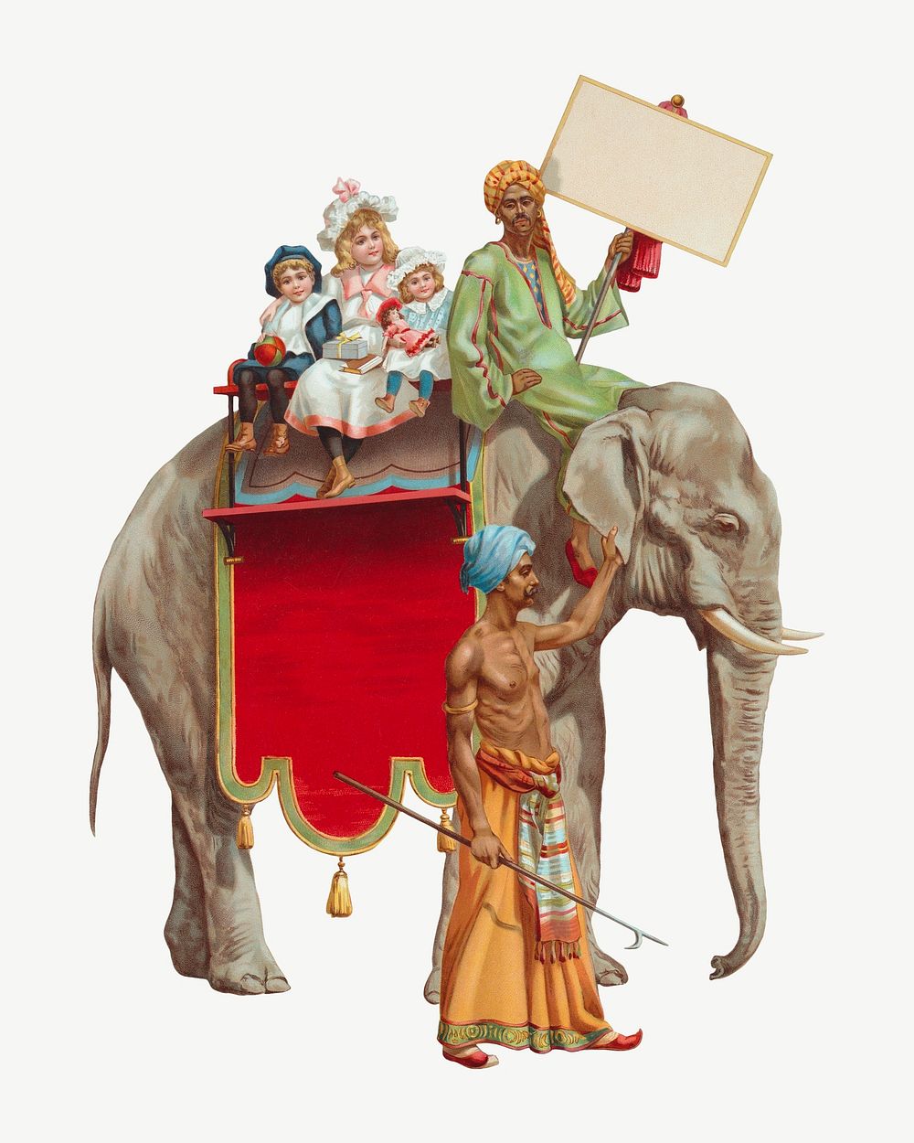 Elephant ride vintage illustration psd. Remixed by rawpixel. 