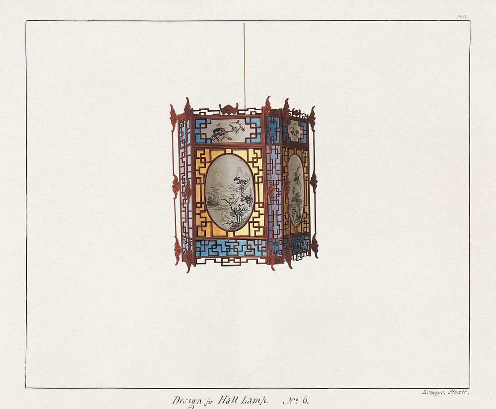Design for a Hall Lamp No.6 (1845), Japanese illustration by Lamqua. Original public domain image from The MET Museum.…