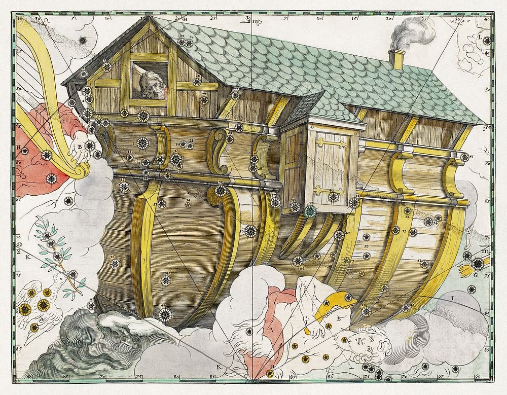 Noah's Ark (1627) vintage celestial atlas illustration by Julius Schiller. Original public domain image from The Minneapolis…