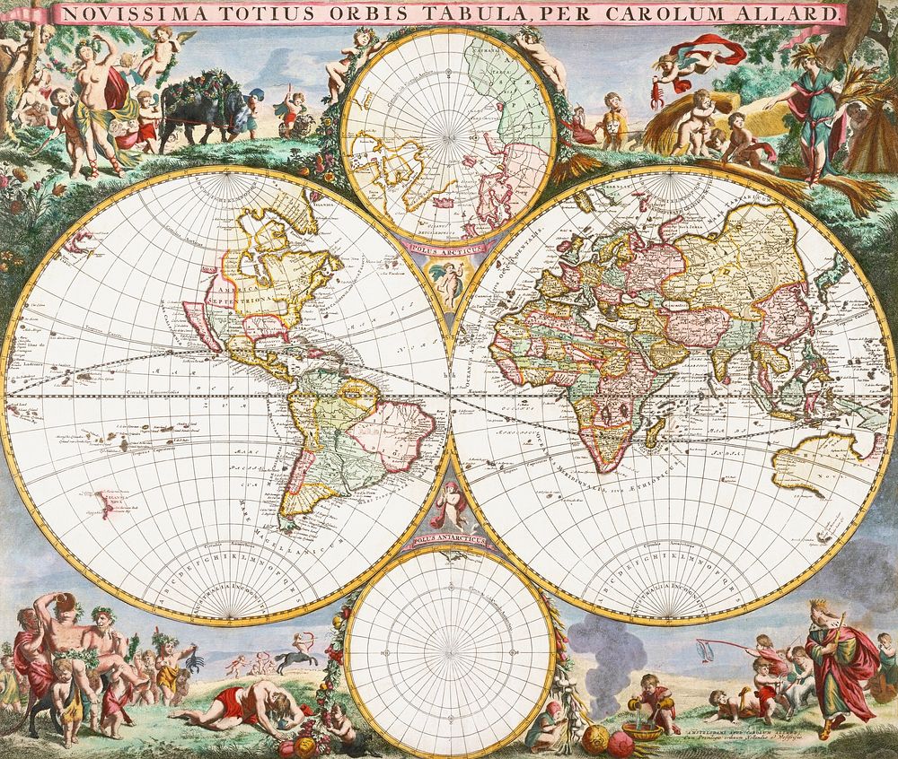 Map of the World (1710) vintage illustration by Karel Allard. Original public domain image from The Minneapolis Institute of…