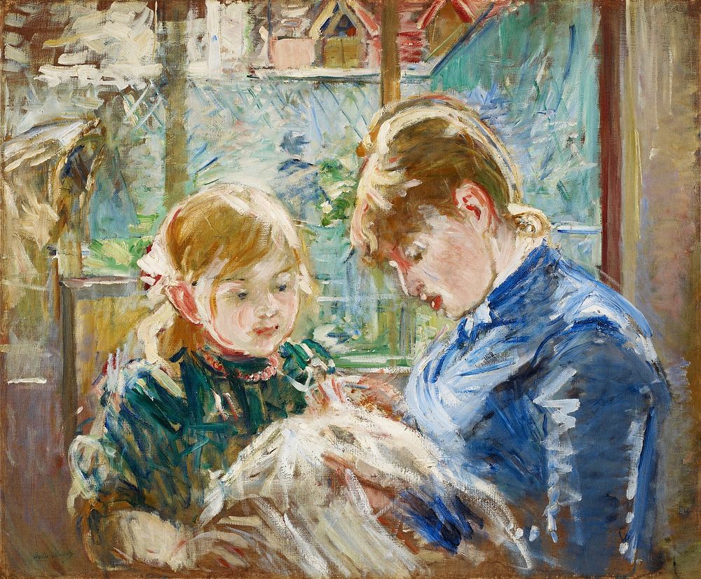 The Artist's Daughter, Julie, with her Nanny (1884) vintage painting by Berthe Morisot. Original public domain image from…