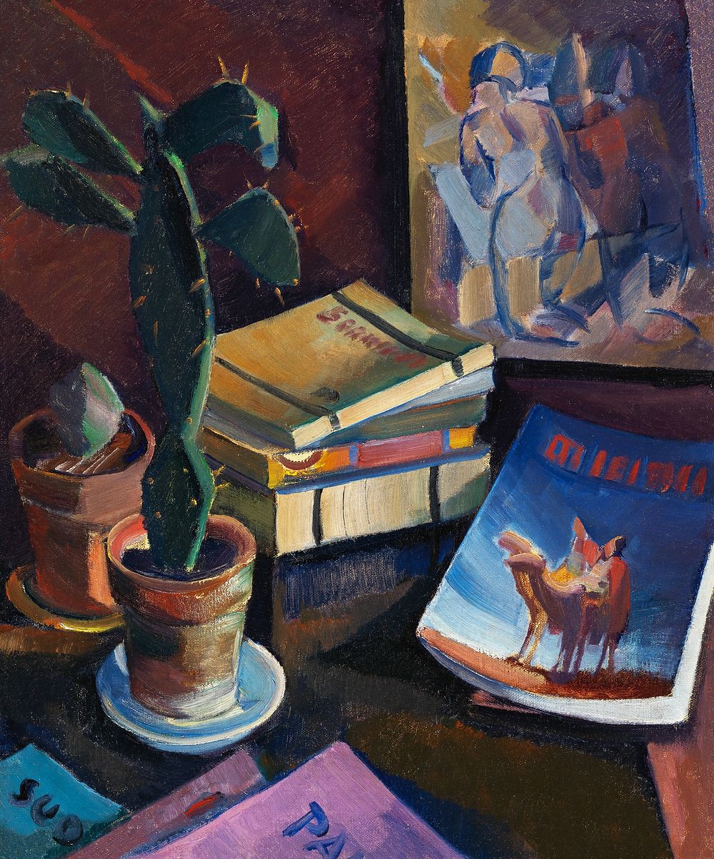 Books on a Table (1928) vintage painting by Ilmari Aalto. Original public domain image from The Finnish National Gallery.…