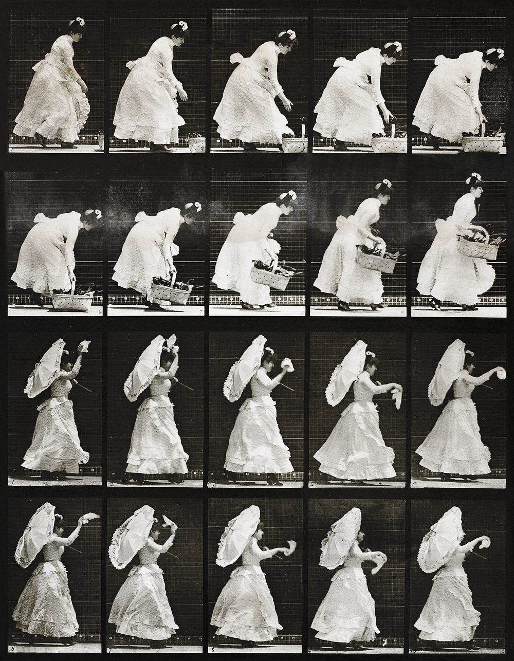 Woman Lifting a Basket, Waving a Handkerchief (1887) photographed by Eadweard Muybridge. Original public domain image from…