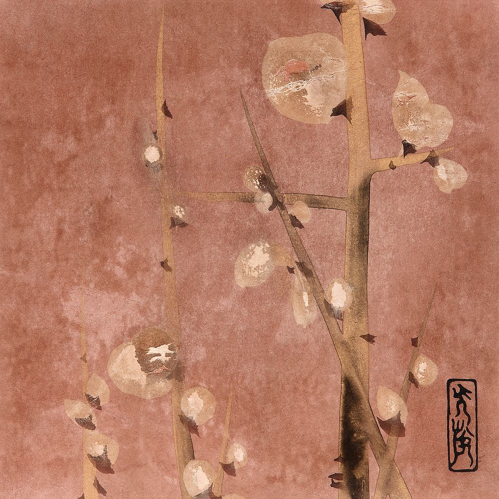 Plum blossoms (1615-1868) vintage Japanese illustration by Hon'ami Koetsu. Original public domain image from The Smithsonian…