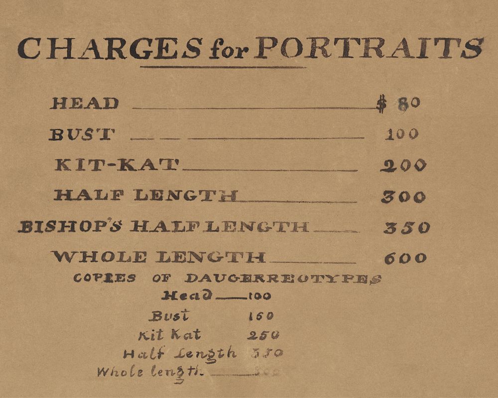 Thomas Sully's price list (1830). Original public domain image from The Smithsonian Institution. Digitally enhanced by…