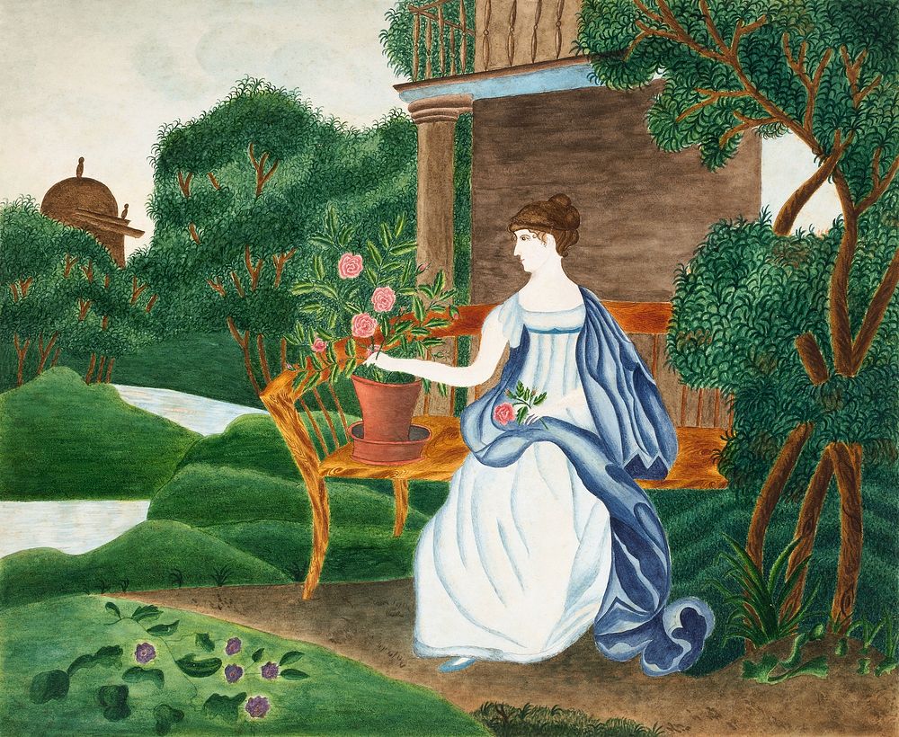 Woman in a Garden, vintage painting by Sarah P. Wells. Original public domain image from The Smithsonian Institution.…