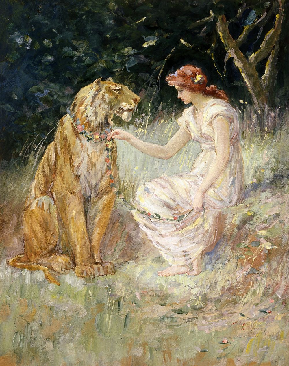 Lady and the Tiger (1900) vintage painting by Frederick Stuart Church. Original public domain image from The Smithsonian…