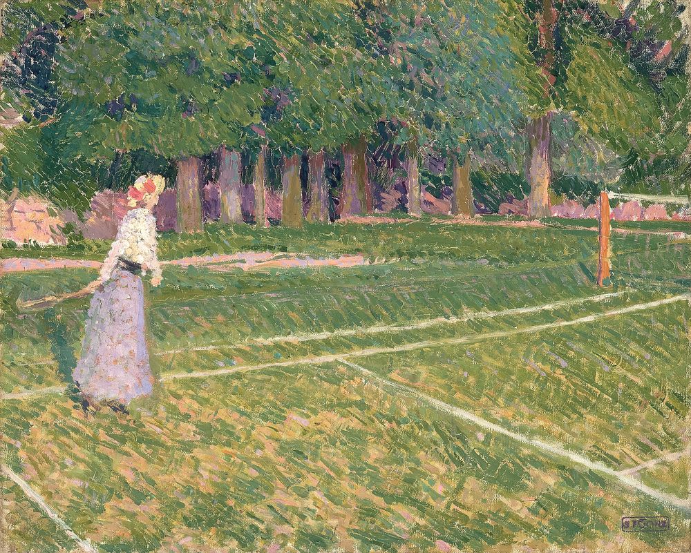 Tennis at Hertingfordbury (1910) vintage illustration by Spencer Frederick Gore. Original public domain image from Yale…