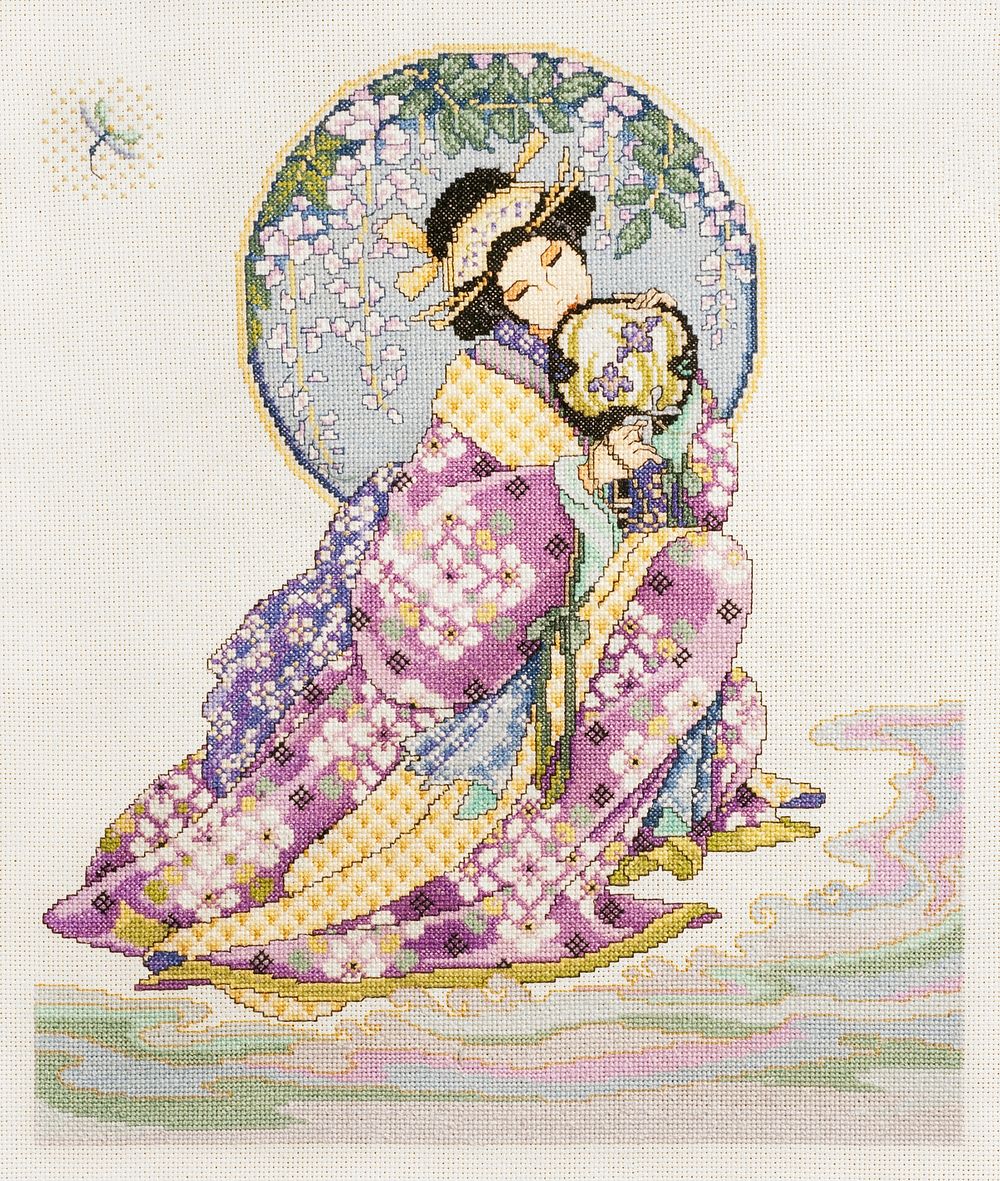 Cross-Stitch of Woman in Kimono with Fan. Original public domain image from Smithsonian. Digitally enhanced by rawpixel.