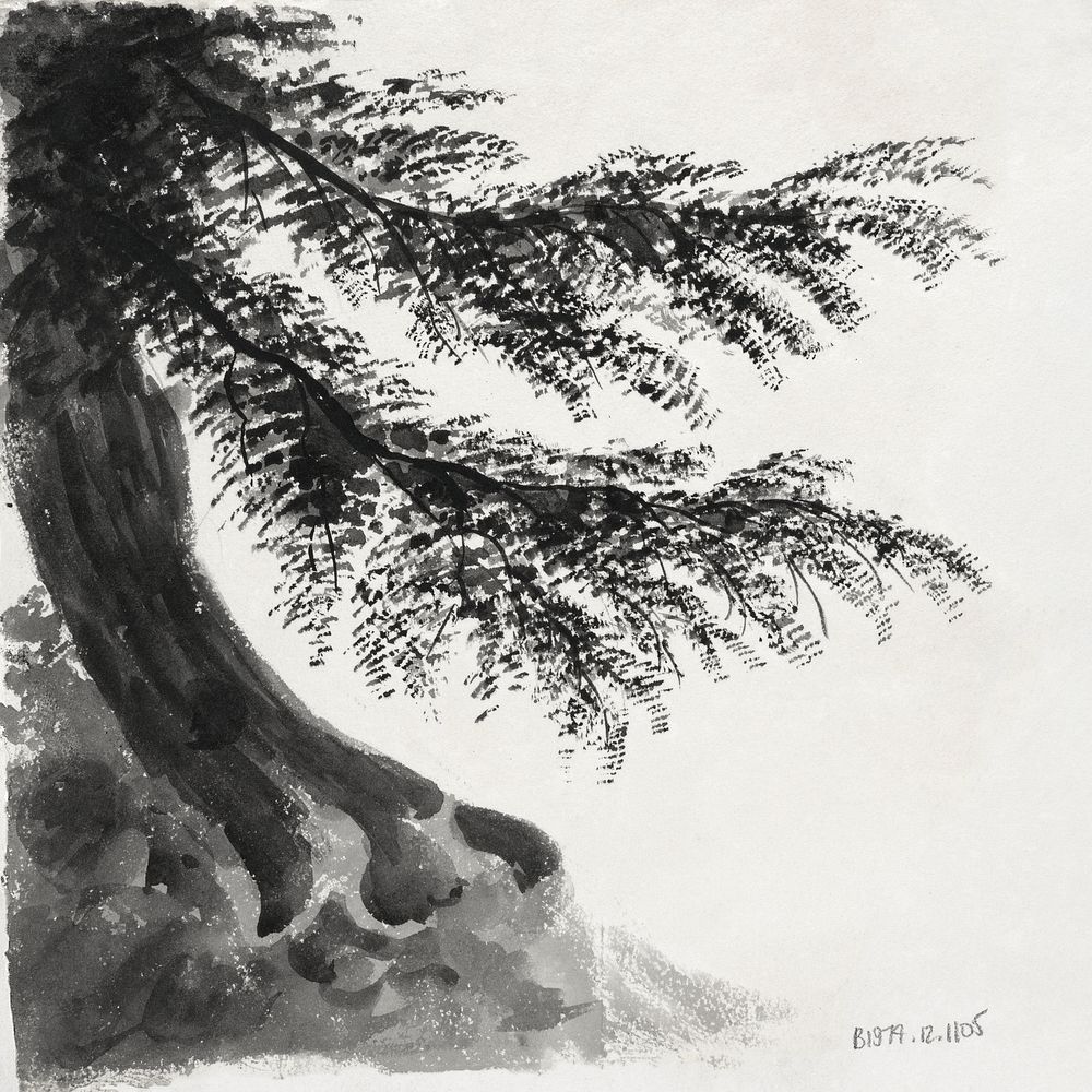 Tree drawing. Original public domain image from Yale Center for British Art. Digitally enhanced by rawpixel.