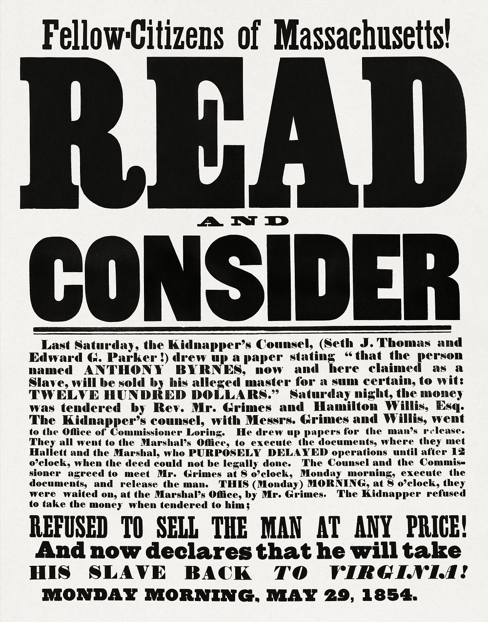 Fellow citizens of Massachusetts! : Read and consider (1854). Original public domain image from Digital Commonwealth.…